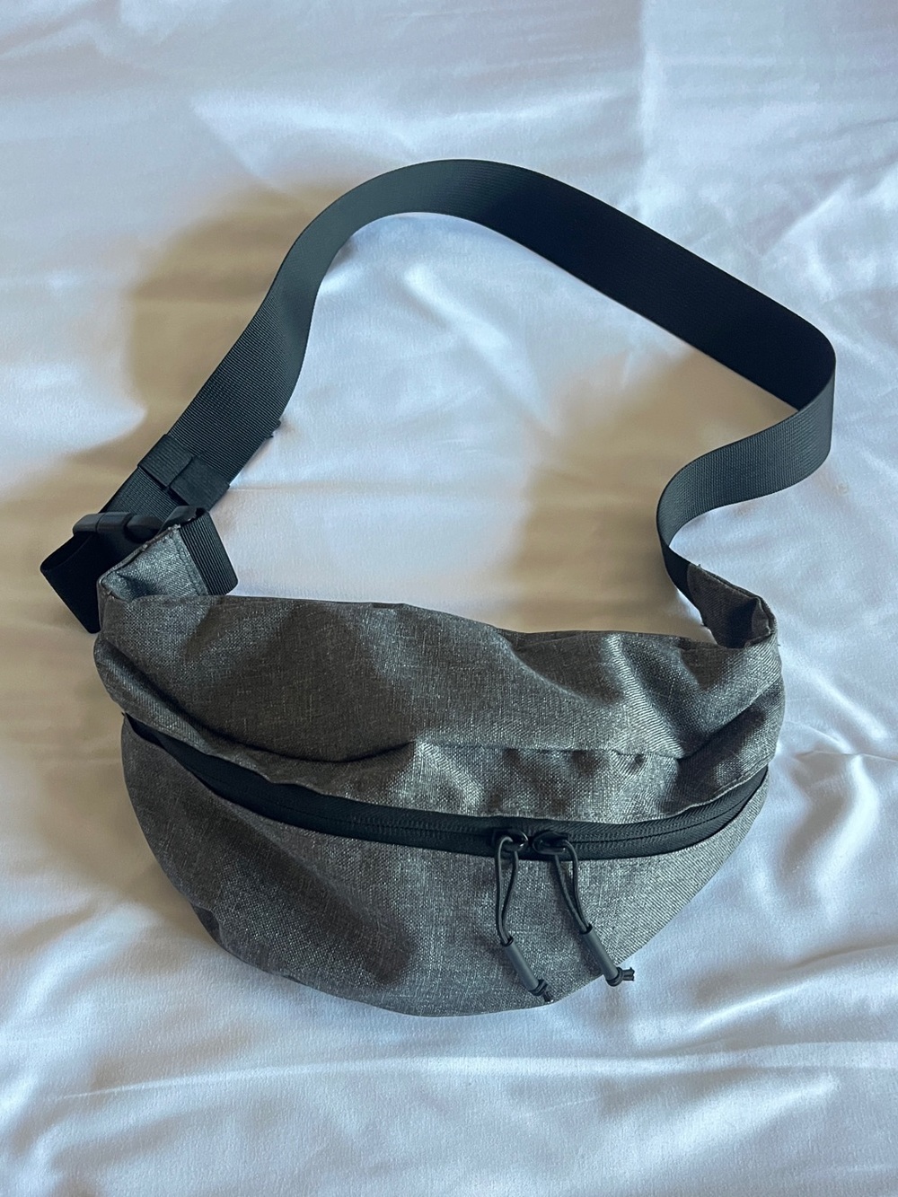 Gray Crossbody Textured Large Sling Belt Bag Fanny Pack - Everyday Waist Pack
